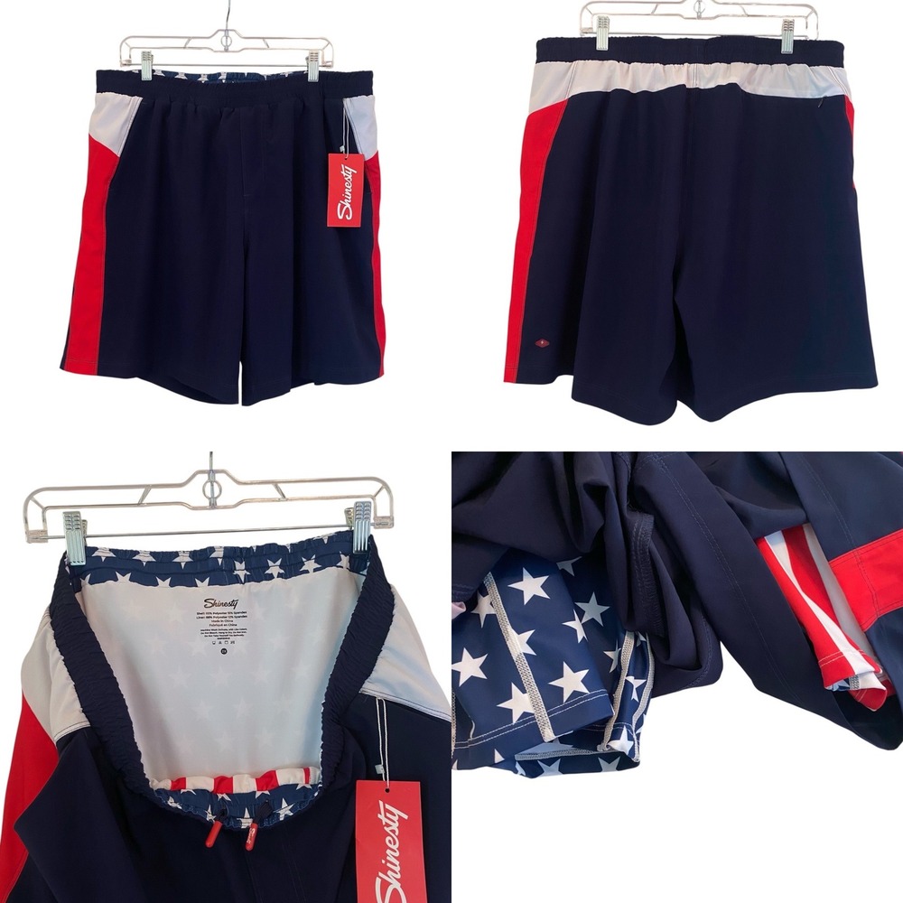 Shinesty Double‎ Duty American Flag Hammock Lined Shorts Navy Men 2XL NEW